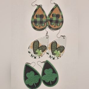 St.Patrick's Shamrock & Hearts Teardrop Earrings Set Of 3 $12